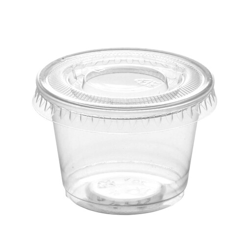 MONGKA 1 OZ 100 Cups With Lids, Plastic Disposable Portion Cups - The Souffle Cup 30ML 1