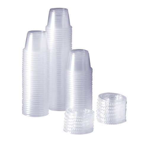 MONGKA 1 OZ 100 Cups With Lids, Plastic Disposable Portion Cups - The Souffle Cup 30ML 2