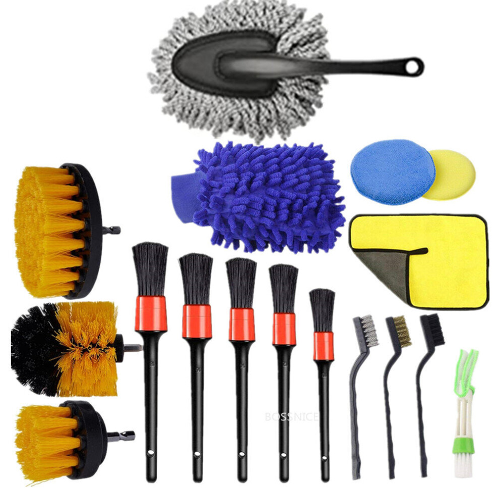 17 Pcs Car Wheel Brush Set Car Detailing Kit Car Drill Brush Car Detail Brush Automotive Cleaning Wheels For Interior Exterior