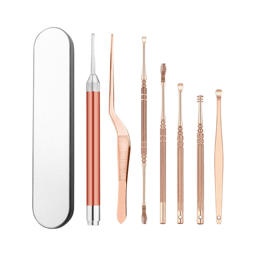 Wejoy 7Pcs/Set Led Ear Wax Pickers Stainless Steel Earpick Wax Remover Curette Ear Pick Cleaner Ear Cleaner Spoon Care Ear Clean Tool