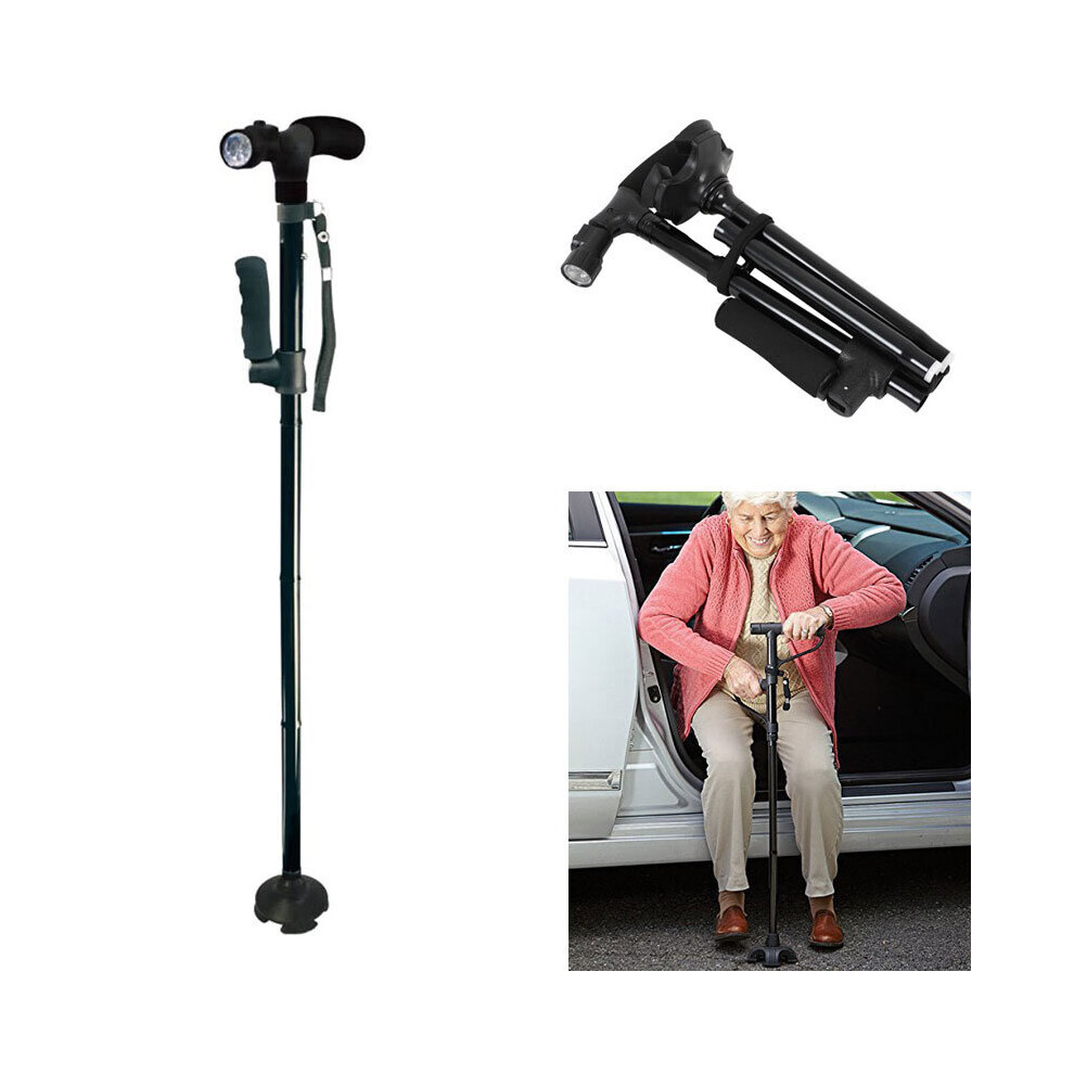 Wejoy Light Telescopic Collapsible Cane With Led Folding Trusty Walking Cane For Elder Parents Camping Hiking Walking Trekking Stick