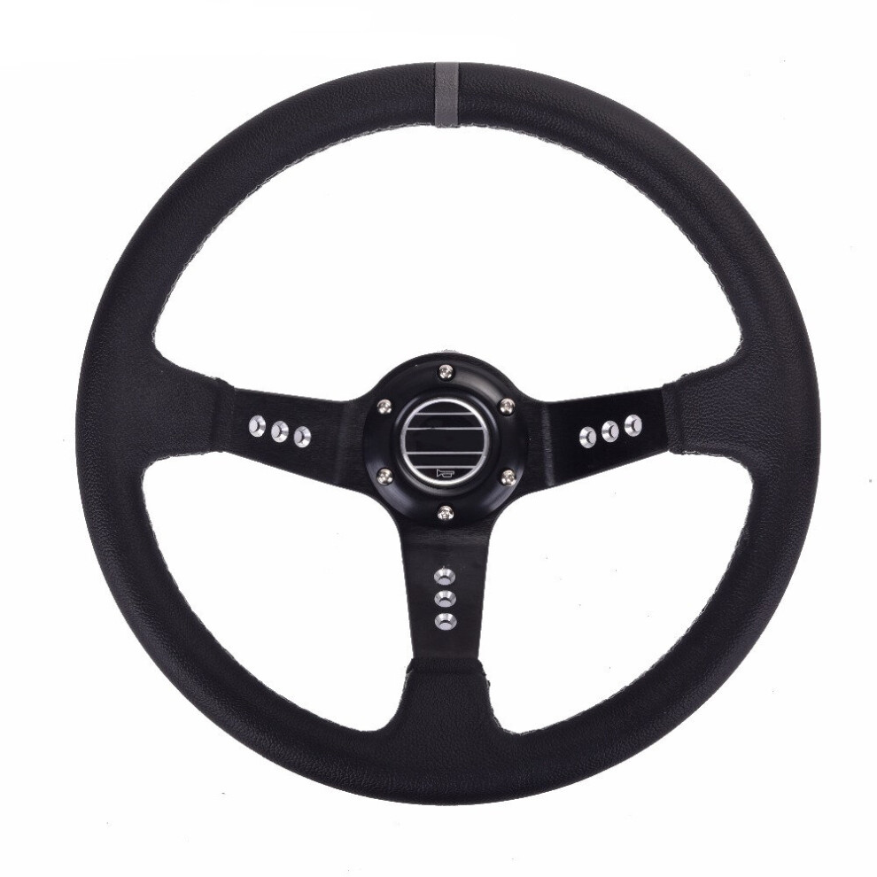350Mm 14Inch Deep Dish Racing Steering Wheel Pvc Leather Aluminum Frame Weight 9-Hole Sport Steering Wheel And Horn Button Light 5063131494853