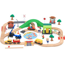 Wooden Train Track Highway Roundabout Set Wooden Railway Electric Magnetic Train Toy Fit For All Brand Wood Tracks Toys For Boys