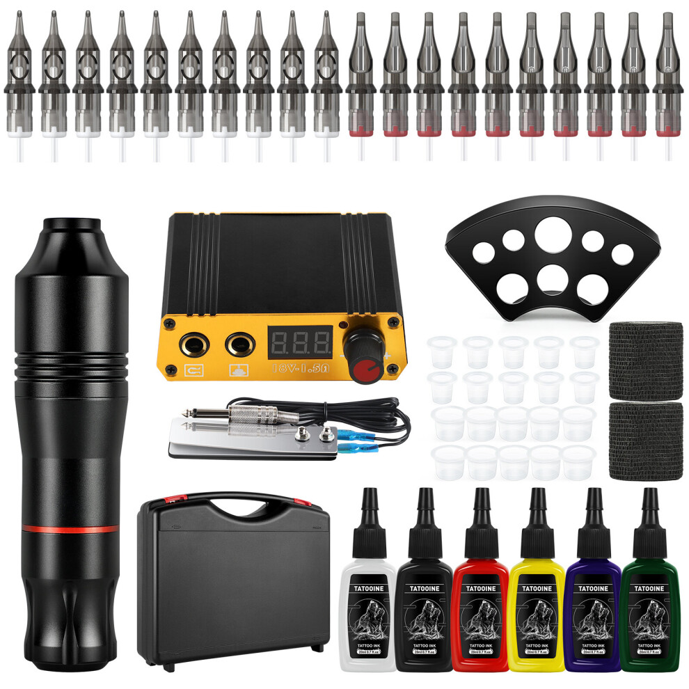 Wejoy Cream Tattoo Machine Kits Tattoo Power Supply Rotary Pen With Cartridges Needles After Makeup Machine For Tattoo Beginner Artist