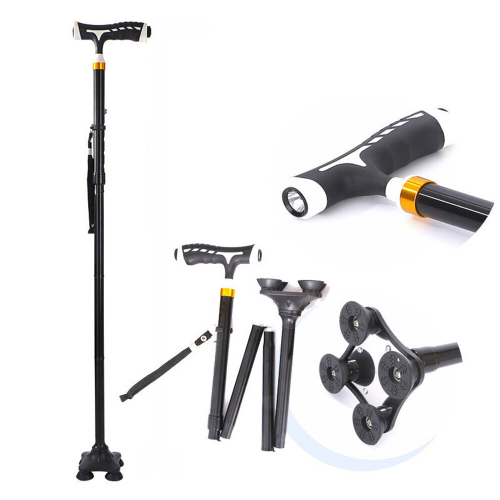 Wejoy Light Aluminum Folding Trekking Pole Walking Cane Retractable Anti-Slip Four-Legged Walking Stick Mobility Aid Comfortable Handl