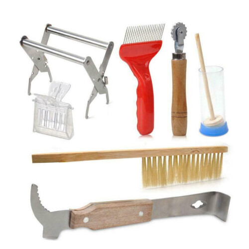 7Pcs/set Bee Tool Beekeeping Equipment Beekeeper Tools Catcher Hive Frame Holder Tool Bee Brush Uncapping Fork Queen Catcher 1