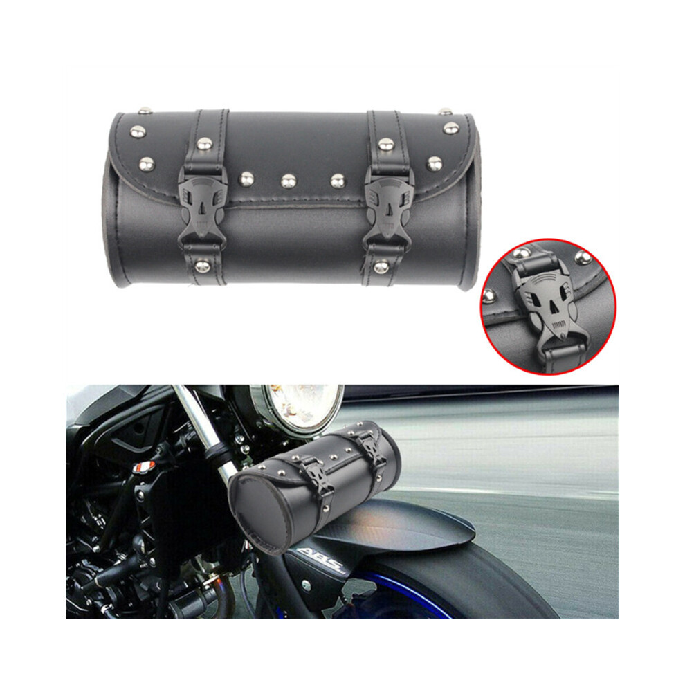 Motorcycle Bag Cruiser Tool Bag Saddlebags Leather Fork Barrel Shape Handlebar Front Fork Case Black Pannier VT750 R1200gs