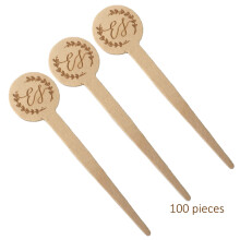 100pcs Wood Food Picks Fruit Fork Sticks Party Picks 8cm Buffet Cupcake Toppers Cocktail Forks Wedding Festival Deco Customize