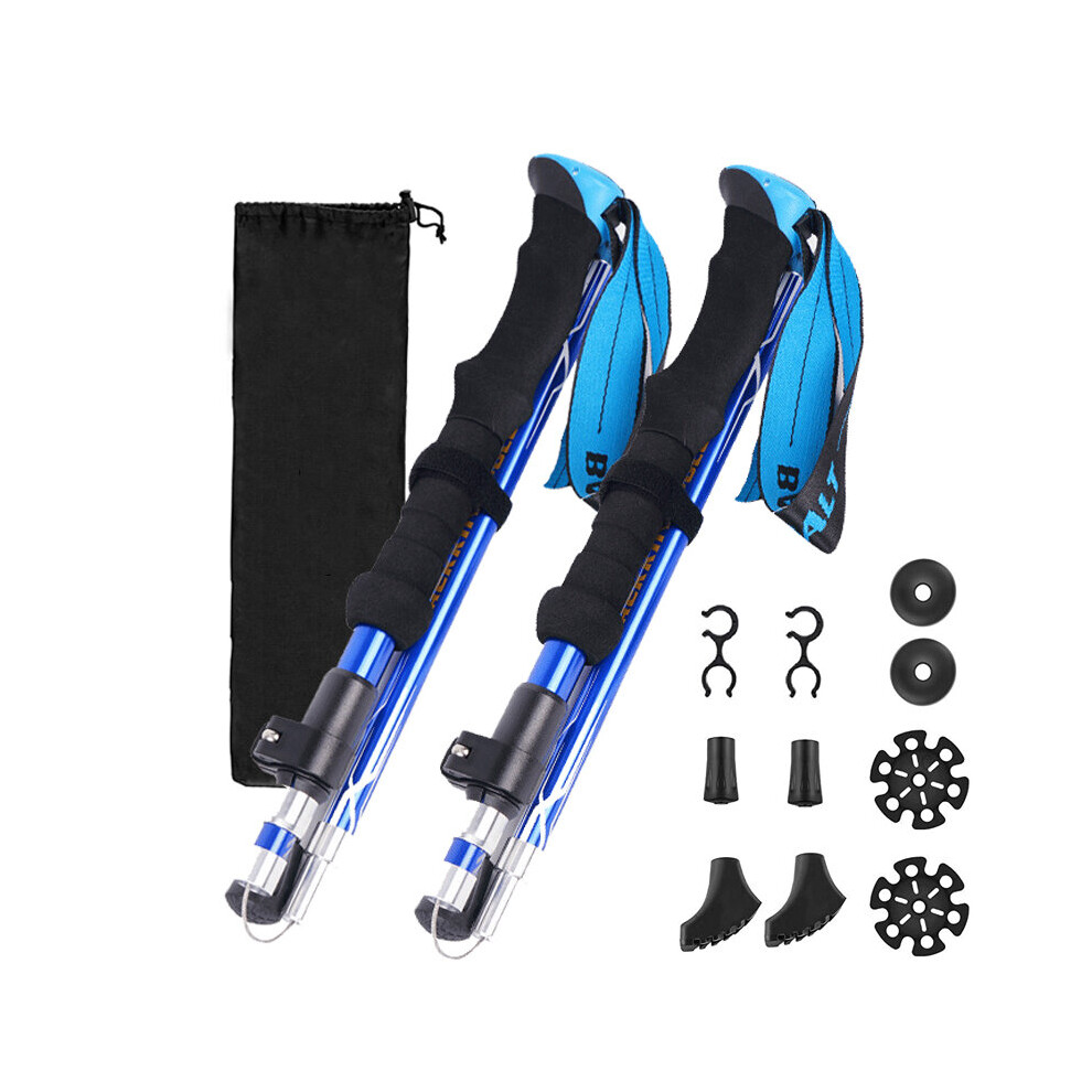 Wejoy 2Pcs Collapsible Walking Sticks Ultralight Trekking Pole Hiking Travel Anti Shock Alpinism Pole Telescopic Pole Outdoor Crutche