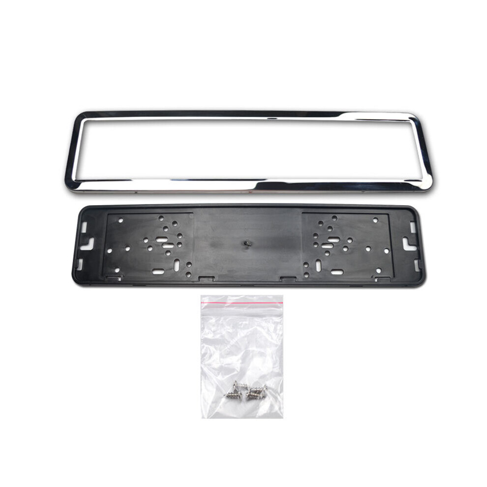 Chiziyo European German Russian 53X13 Cm Stainless Steel Car License Plate Frame Holder With Four Screws Vehicle Sliver/ Black 5063131440959