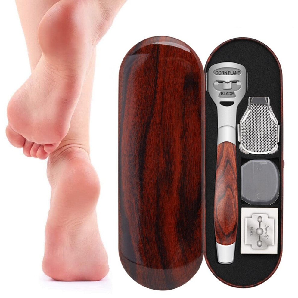 Wejoy 4Pcs/Set Wood Handle Foot Callus Shaver Heel Feet Skin Shaver Corn Cuticle Cutter Remover Rasp Pedicure Razor Portable Foot Care