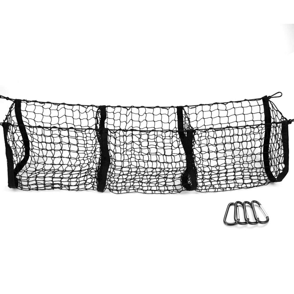 Three Pocket Trunk Cargo Organizer Storage Net - Heavy Duty Cargo Net For Car, Suv, Pickup Truck Bed - Mesh Black 5063131491357