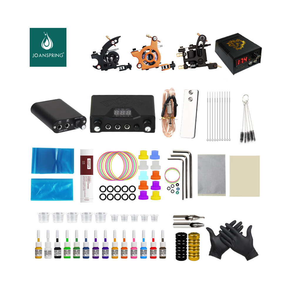 Wejoy Complete Tattoo Kit Tattoo Machine Power Supply Tattoo Set Grips Needles Tips Coils Guns Black Inks Pigment Set For Beginners