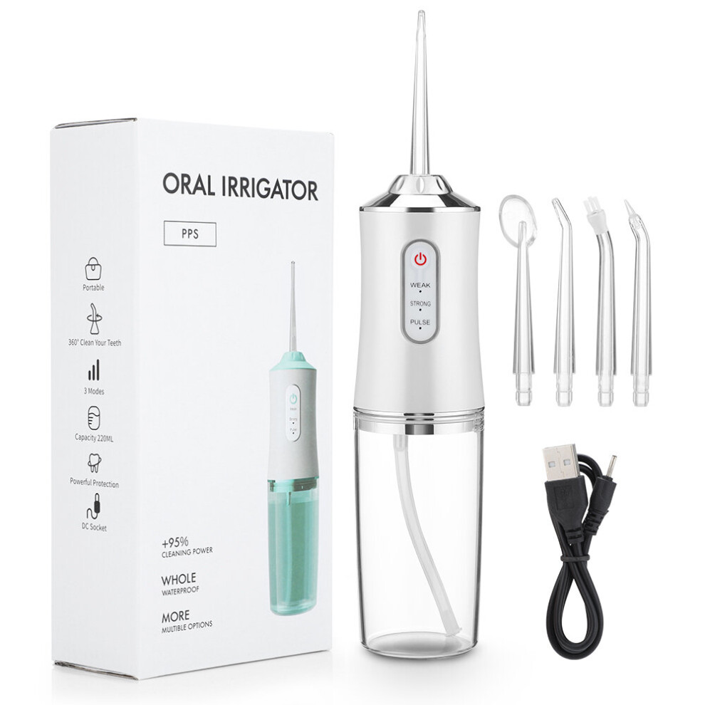 Portable Oral Irrigator Dental Water Flosser  IPX7 USB Rechargeable 4 Jet Tip 220ml 3 Modes Water Jet Floss Tooth Irrigator