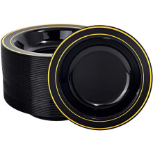 20Pcs Disposable Tableware Black Plastic Salad Soup Bowl High-End Heavy Duty Phnom Penh Banquet Disposable Dessert Plate