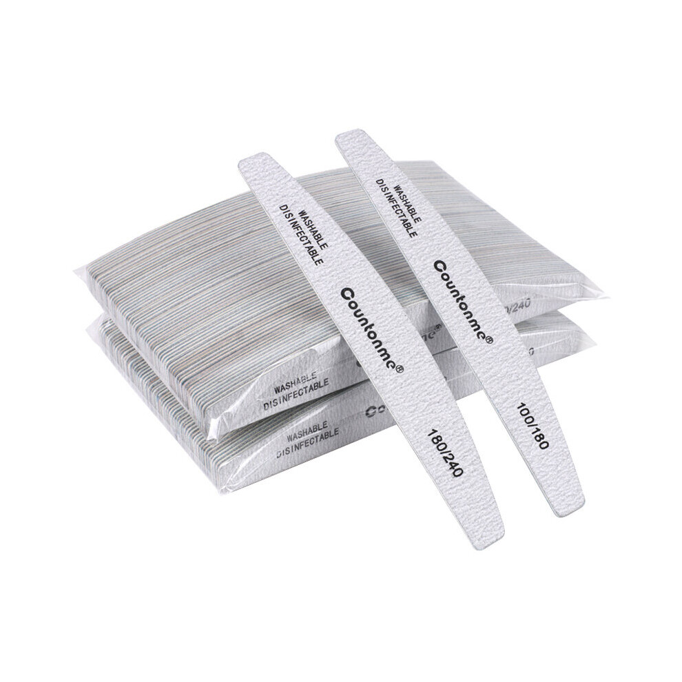 Wejoy Grey 50Pcs Thick Stick Wood Nail Files 100/180/240 Strong Wooden Sandpaper Emery Board Boat Buffer File For Manicure Salon Tool