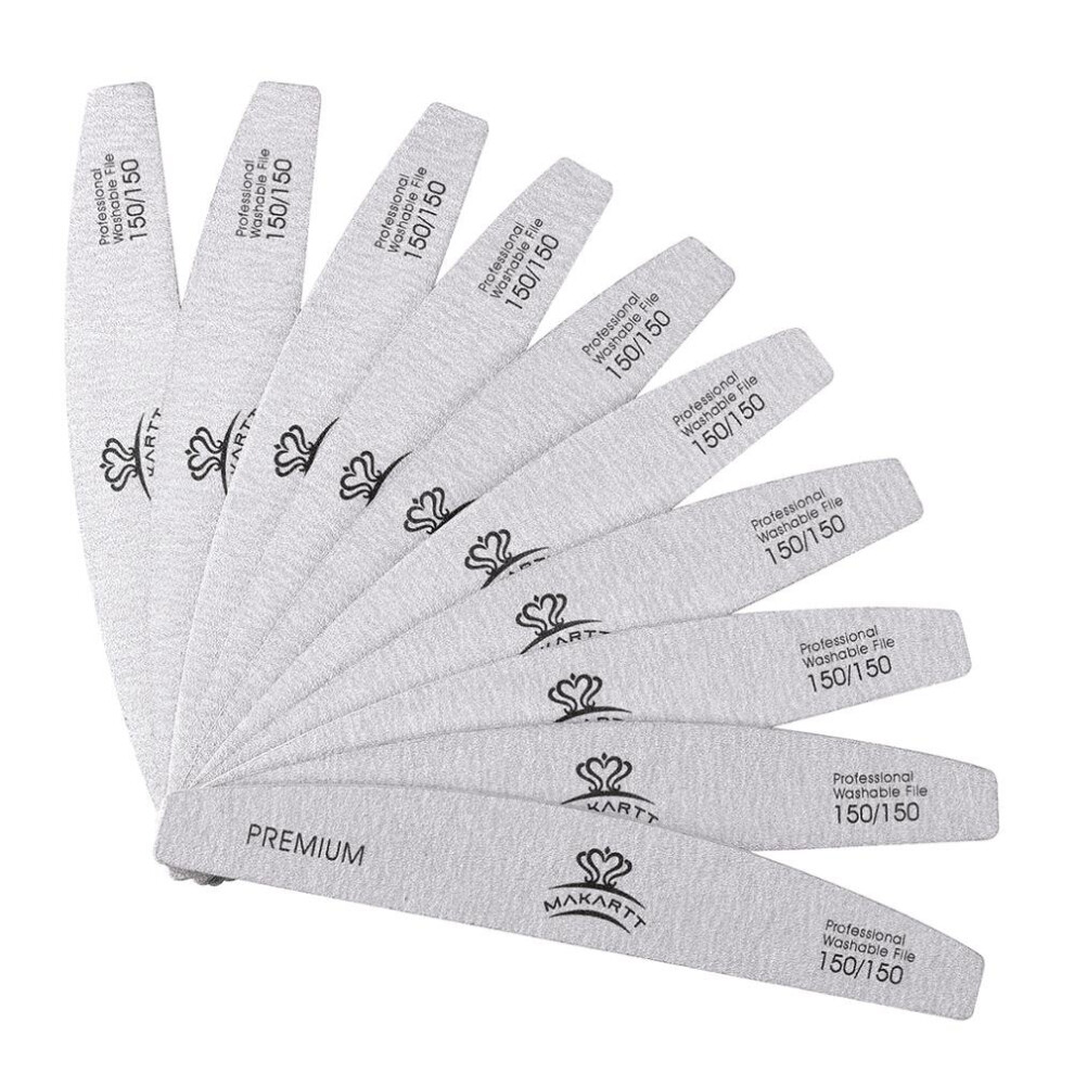 Wejoy 10Pcs Zebra Nail Files Washable Double-Side Emery Board 150/150 Grit Nail Buffering Files Half Moon Sandpaper Nail Sanding File