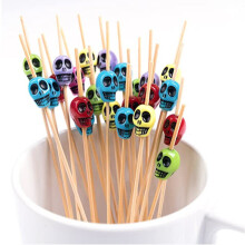 50PCS Disposable Skull Bamboo Fork Party Buffet Home Decor Fruit Desserts Food Cocktail Sandwich Fork Stick Skewer 9 Styles