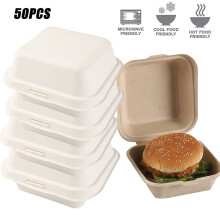 50Pcs/Set Disposable Bowls Pulp Degradable Hamburger Box Cake Boxes Lunch Tray Takeaway Packing Case
