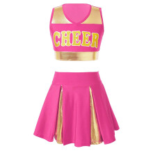 Kids Girls Cheer Uniform Cheerleader Dance Costume Sleeveless V Neckline Letter Print Crop Top with Elastic Waistband Skirt