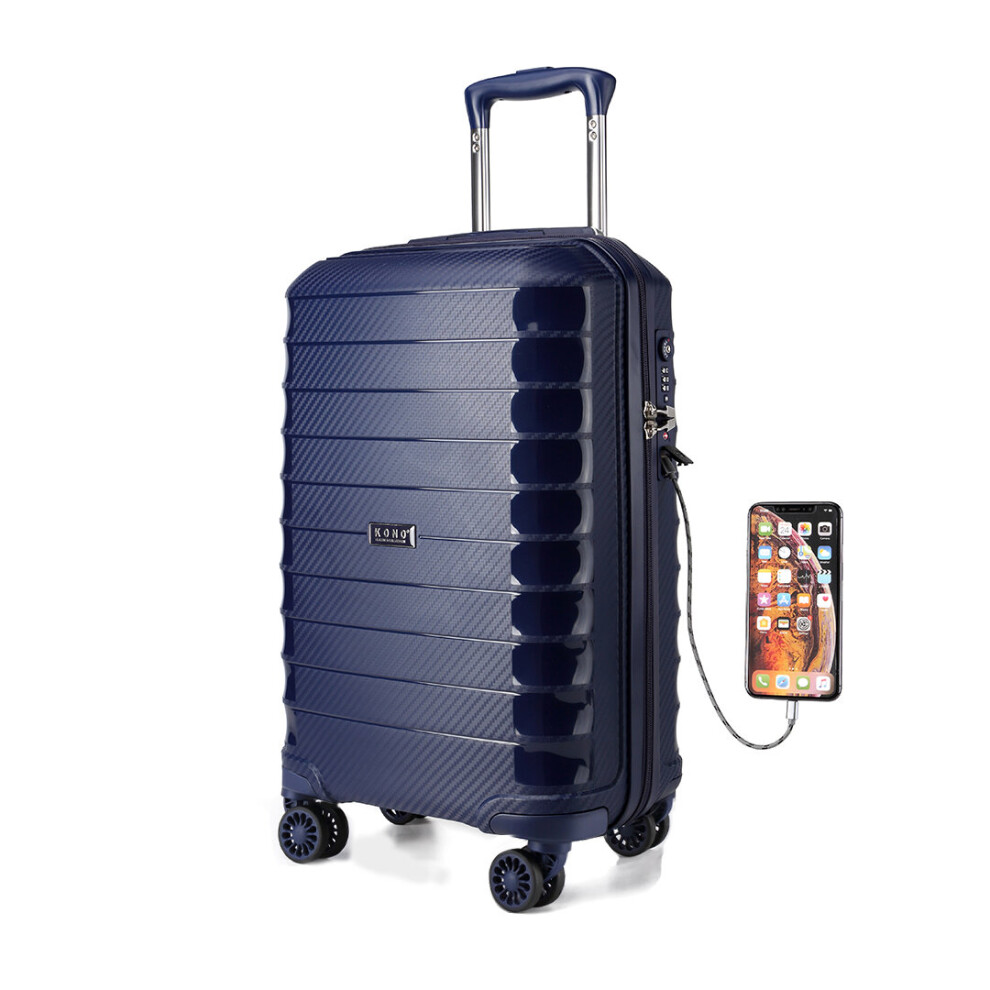 (Navy) 20-inch Classic Collection Luggage Trave Suitcase With Charging Interface