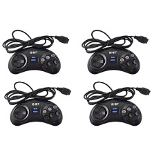 4 Pcs Game Controller for SEGA Genesis for 16 Bit Handle Controller 6 Button Gamepad for SEGA MD Game Accessories Black