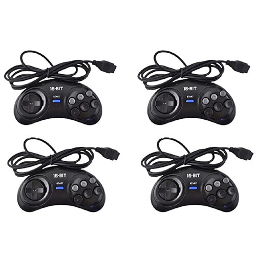 4 Pcs Game Controller for SEGA Genesis for 16 Bit Handle Controller 6 Button Gamepad for SEGA MD Game Accessories Black