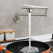 (Brushed) Pot Filler Faucet, Solid Brass Kitchen Faucet Wall Faucet Folding Faucet, with Stretchable Double Joint Swing Arm Kitchen Faucet