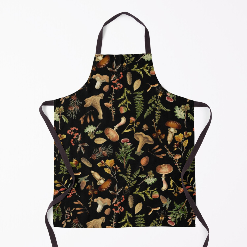 Vintage Mushrooms Woodland Botanical Pattern - Black Grill Aprons for Kitchen BBQ Chef