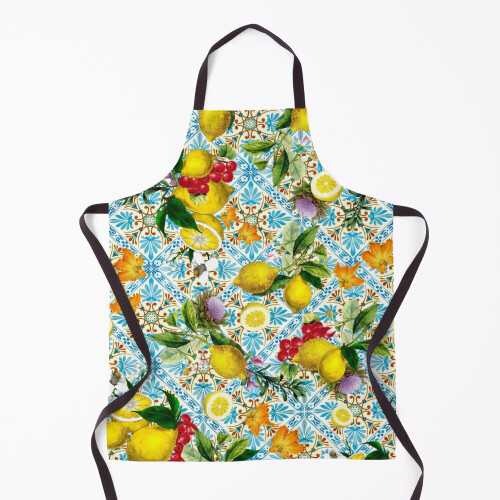Sicilian lemons and romantic tiles cottagecore aesthetic Grill Aprons