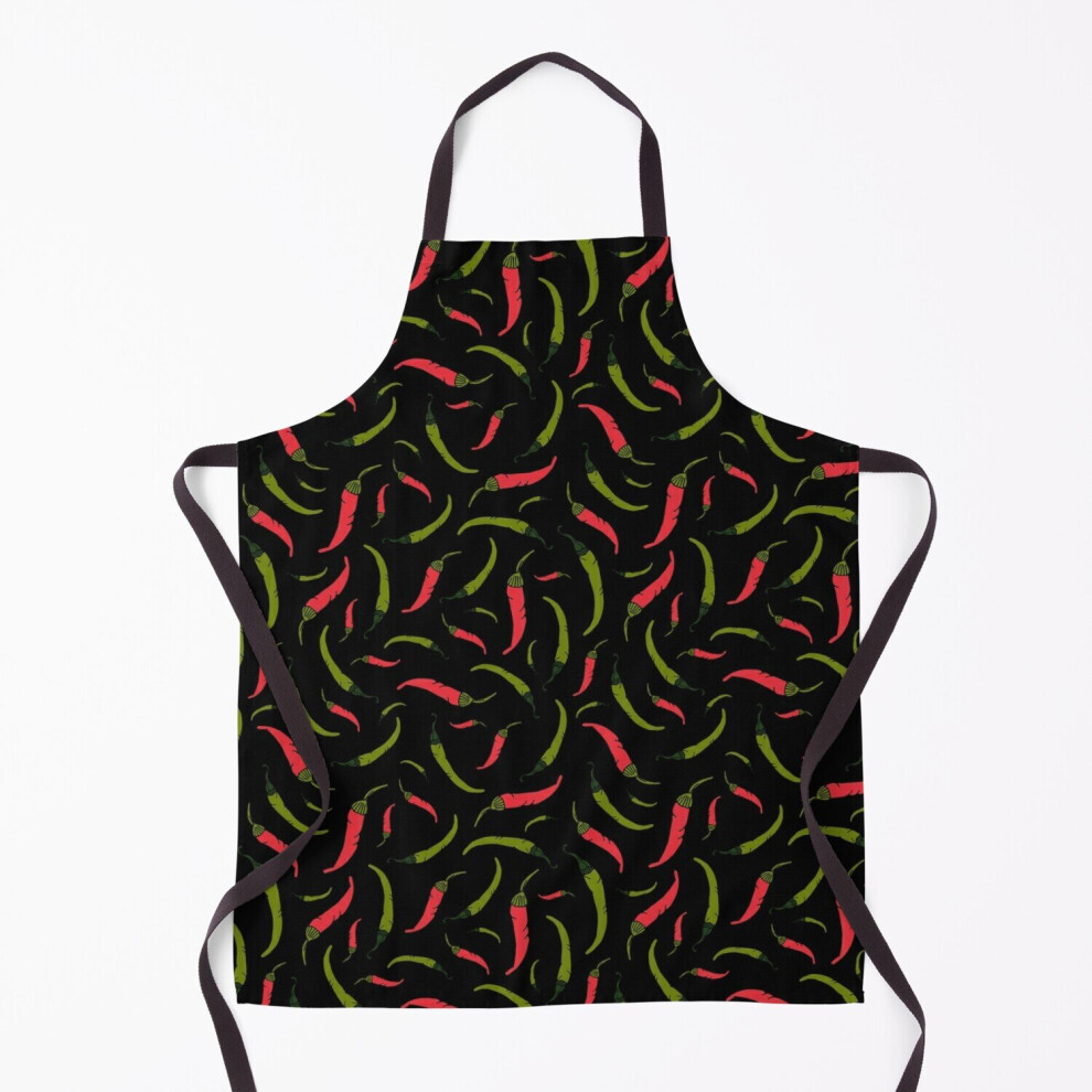 Red and Green Chilli Peppers on Black Grill Aprons for Kitchen BBQ Chef