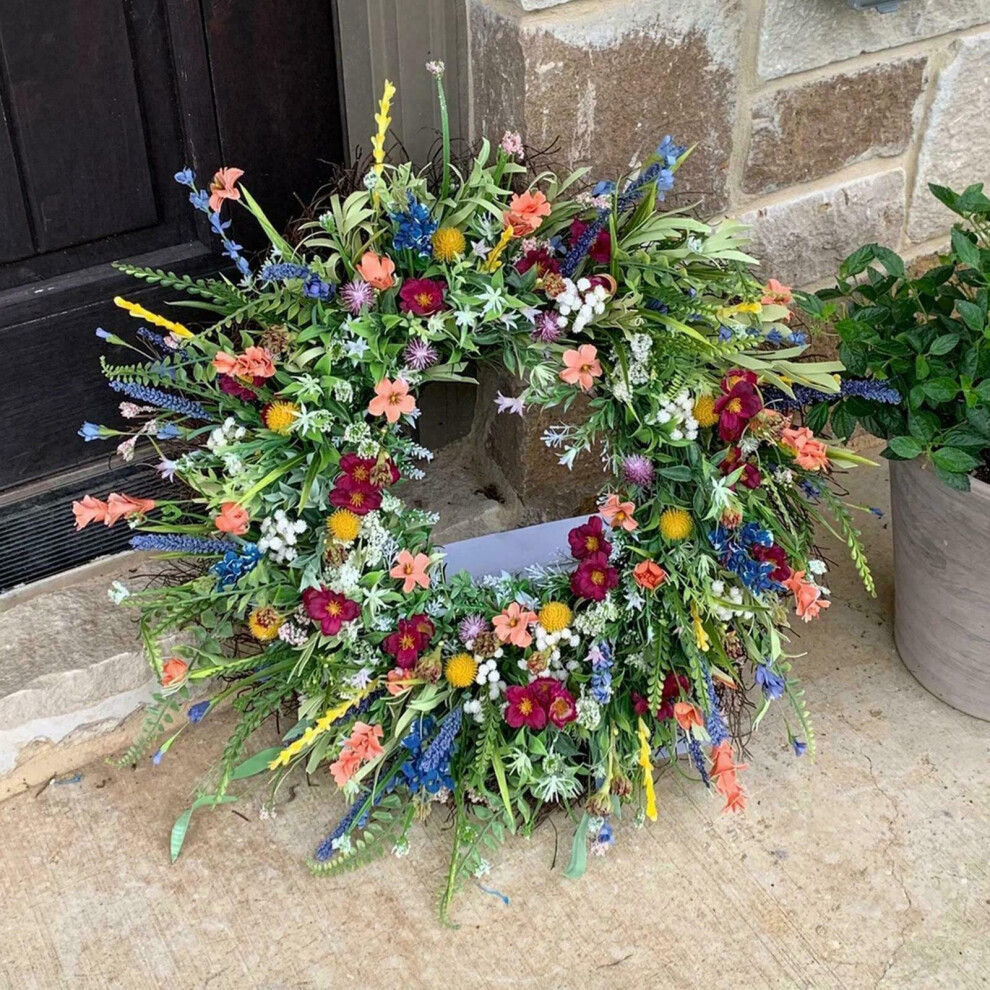 (35CM) Spring Summer Wreath Green Leaf Flower Garland for Wall Front Door Party Decor