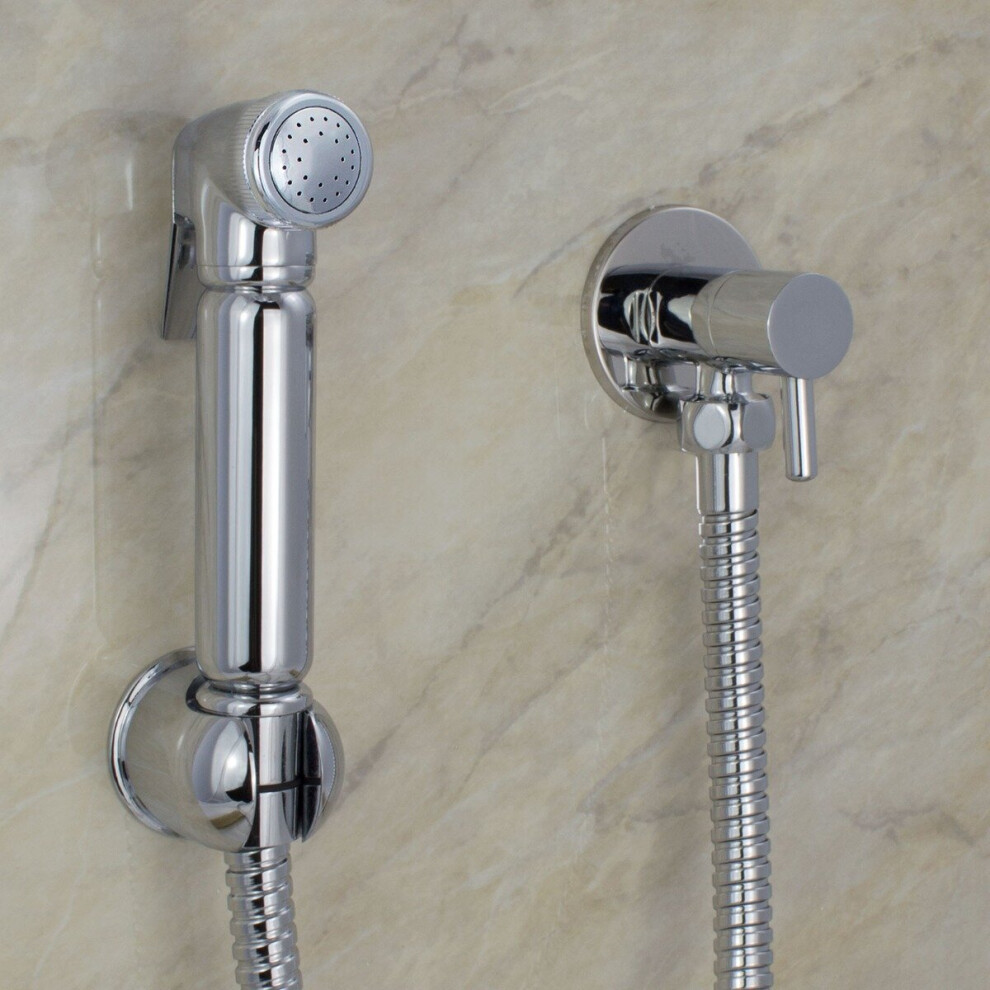 Handheld Bidet Spray Kit Chrome Shattaf Douche + Holder + Hose + Shutoff Valve 7081244424060