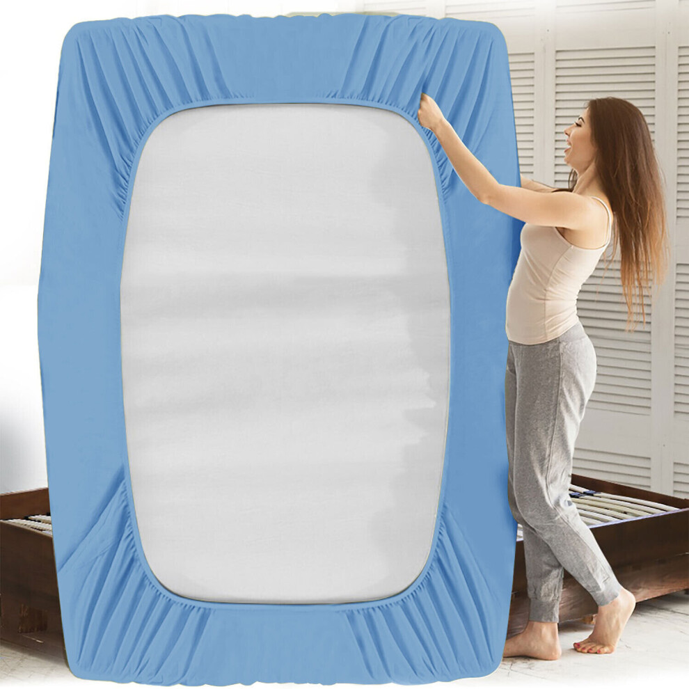 (Super King, Sky Blue) Luxury Extra Deep 25cm Fitted Bed Sheet - Single, Double, Super King Sizes (UK)-image-OPC-PBNZBD5-NEW