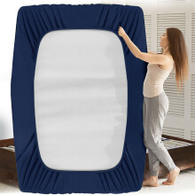 (Double, Navy Blue) Luxury Extra Deep 25cm Fitted Bed Sheet - Single, Double, Super King Sizes (UK)