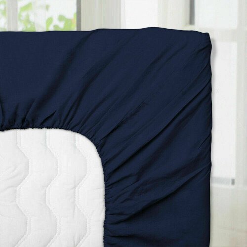 (Double, Navy Blue) Luxury Extra Deep 25cm Fitted Bed Sheet - Single, Double, Super King Sizes (UK) 1