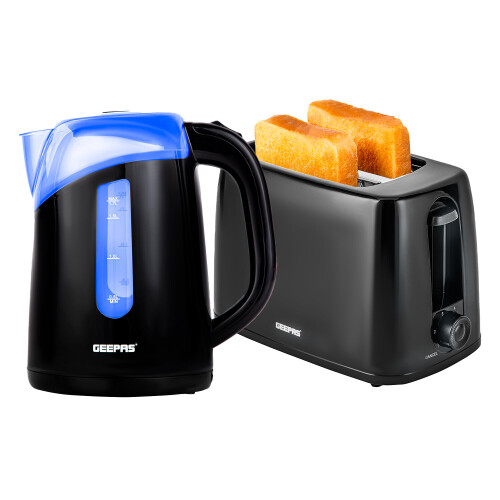 GEEPAS (Black) Geepas 2 Slice Toaster Electric Kettle Combo Set