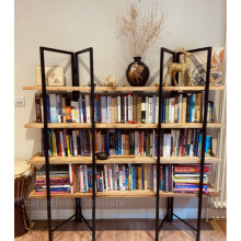 Tall Industrial Bookcase Vintage Style Large Rustic Metal Display Cabinet Solid Wood Shelving Unit