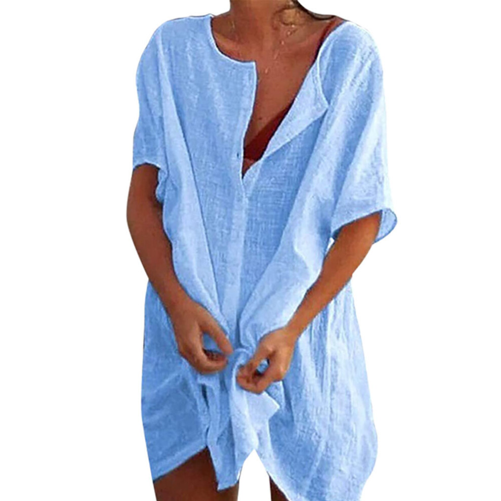 (2XL, Blue) Beach Swimsuit Cover-Up Women Linen Cover Up Swimwear