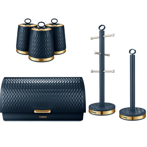 Tower Tower Empire Kitchen Storage Set of 6 in Midnight Blue/Brass