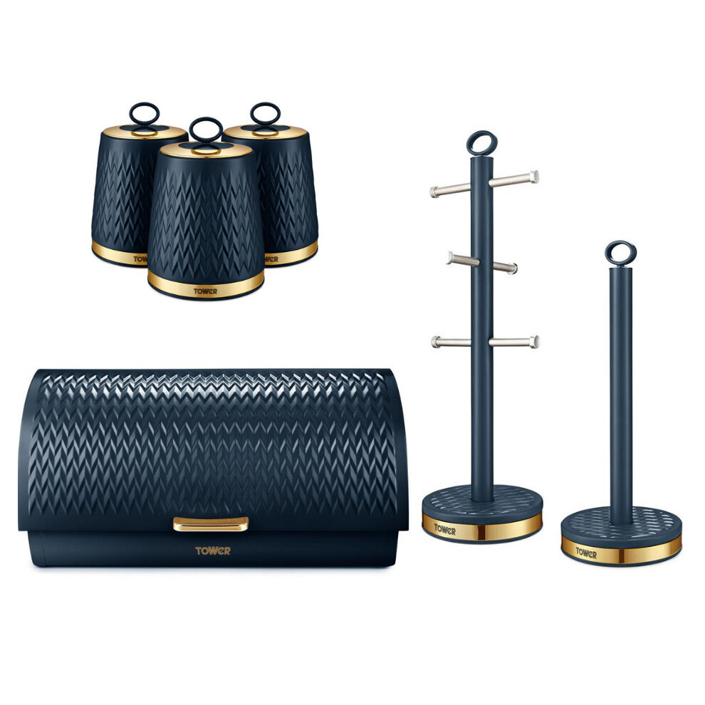 Tower Empire Kitchen Storage Set of 6 in Midnight Blue/Brass