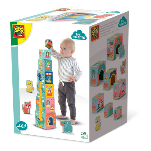 SES CREATIVE Tiny Talents Stacking Blocks Tower with Animal Figures - 13142