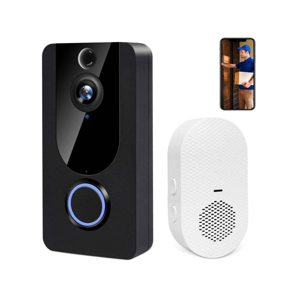 1080P Wireless Video Doorbell Camera with Chime, PIR Motion Detection, 2-Way Audio, 166Wide Angle, Night Vision, IP65 Weatherproof(Black)