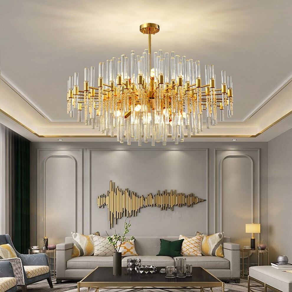 Clear Crystal and Gold Postmodern Genuine K9 Crystal Chandelier