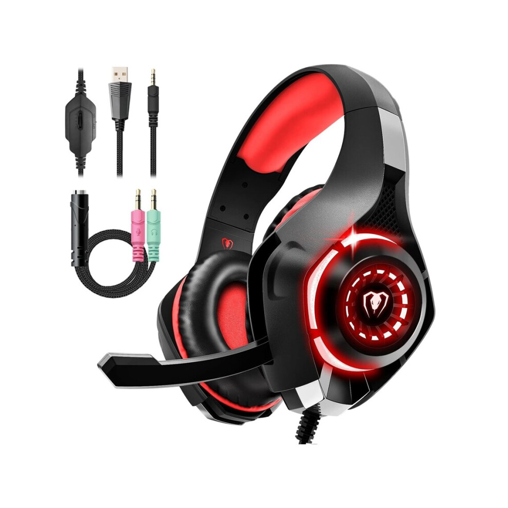 Bluetooth headset, gaming headset for Ps4 Ps5 Xbox One PC noise-canceling microphone switch, durable and lightweight (red)