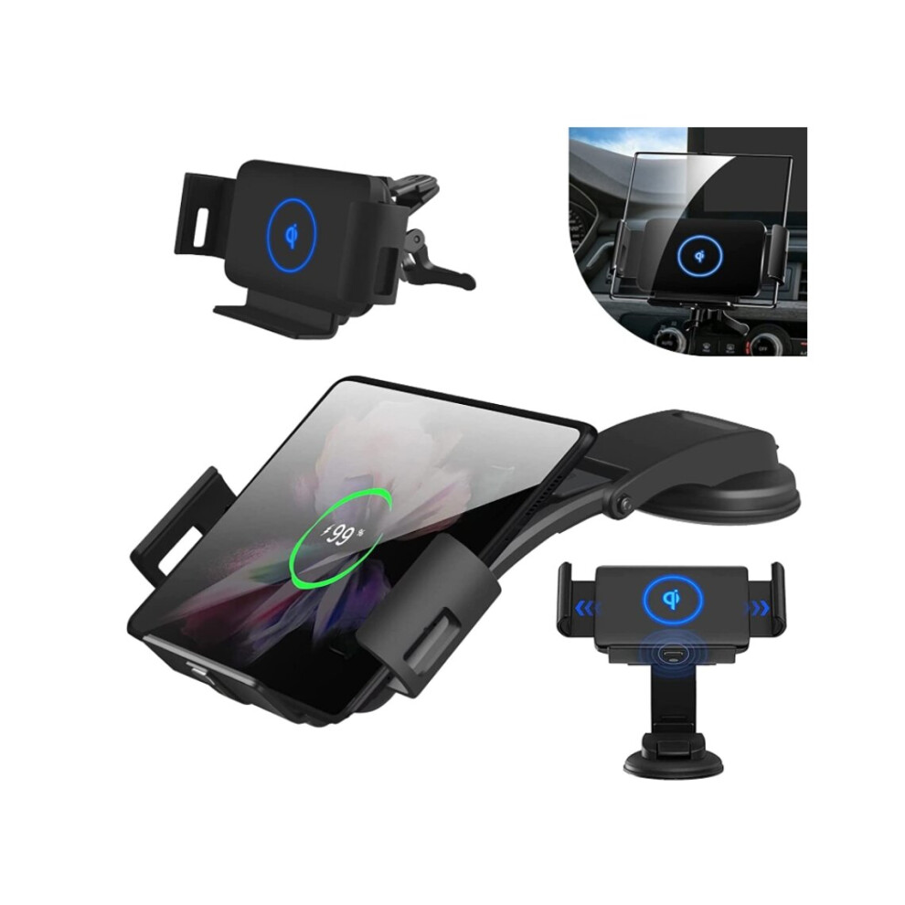 Wireless Car Charger Holder Compatible for Galaxy Z Fold 3/Fold 2, Air Vents and Dashboard [15W Qi Fast Charge] [Strong Suction Power & Anti-Shake] fo