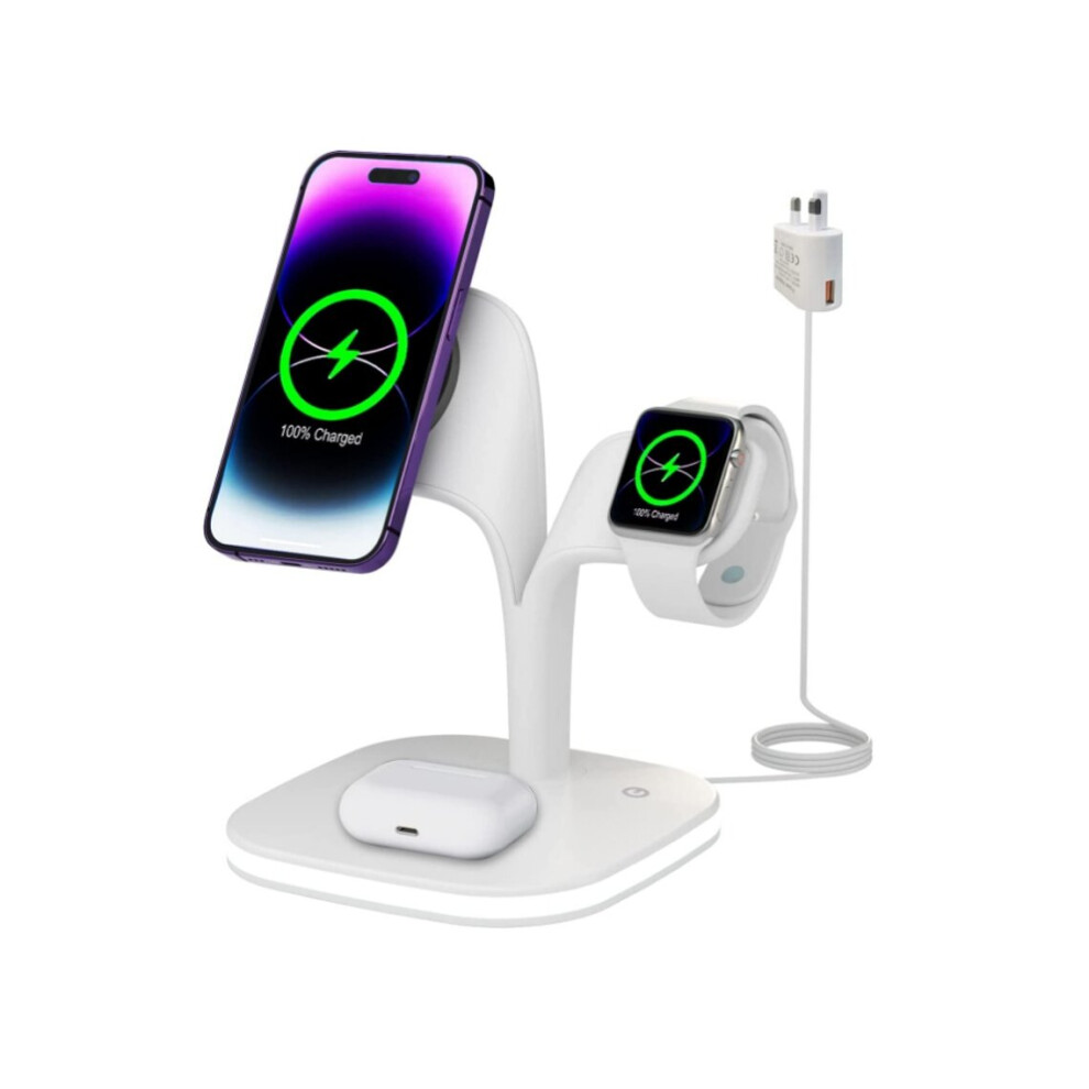 Magnetic Wireless Charger, Upgrade 3 in 1 Wireless Charging Station with LED Lamp Compatible with Apple iPhone 14/13/12/Pro/Pro Max/Mini, Apple Watch