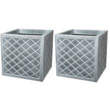 2x Strata Square Lazio Planter 39cm Plastic Lattice Effct Slate Grey
