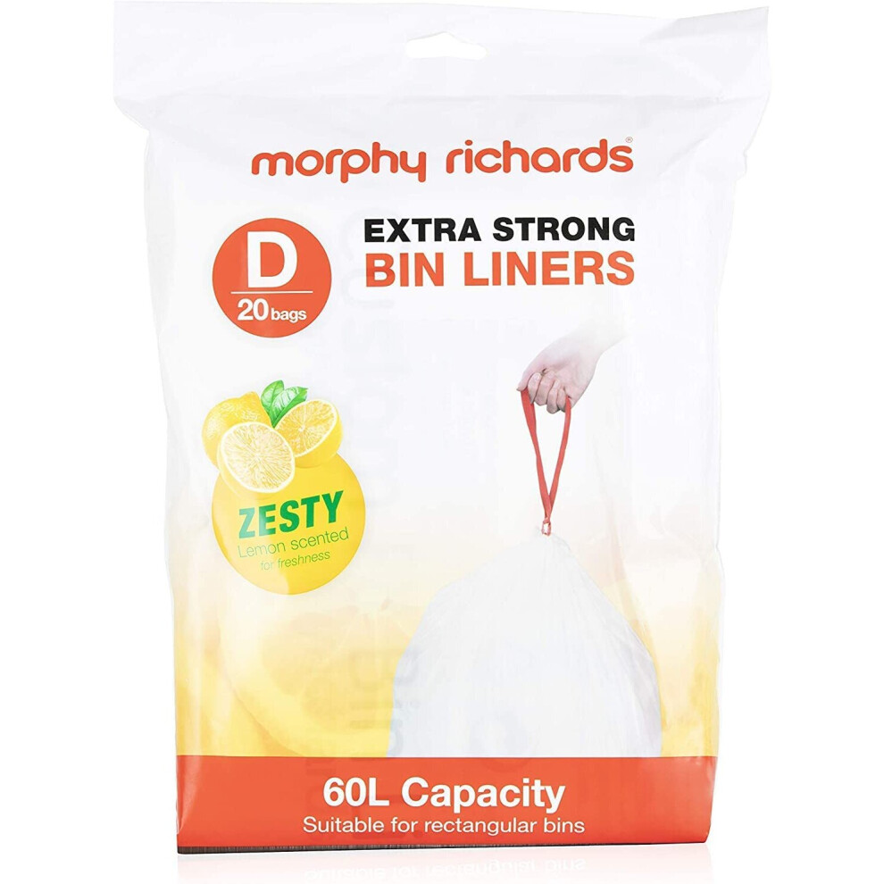 Morphy Richards 979038 Lemon Scented 60 Litre Bin Liners, Pack of 60 (3 x 20), White