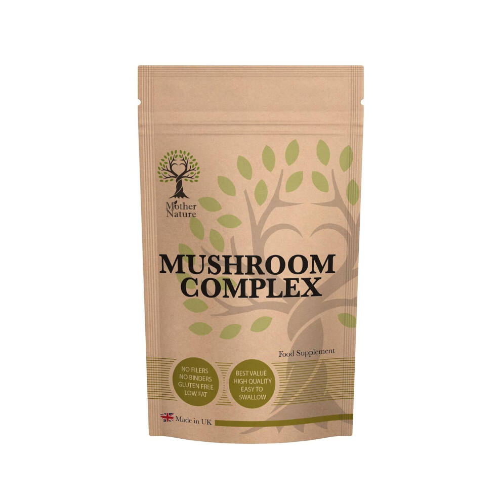 (60 Capsules) Mushroom Complex Supplement 12600mg Vegan Capsules Combination of 6 Mushrooms Genuine 100% Natural